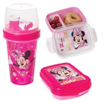 Kit Lancheira Escolar 3 Pçs Plasutil Garrafa Shakeira Sanduicheira Pote Marmita Infantil