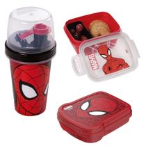 Kit Lancheira Escolar 3 Pçs Plasutil Garrafa Shakeira Sanduicheira Pote Marmita Infantil