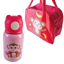 Kit Lancheira Escolar: Bolsa Térmica Infantil Alça Mão + Garrafa Térmica Canudo Trava p/ Suco Água