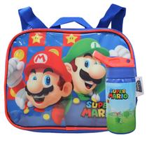 Kit Lancheira Escolar E Garrafa 500 Ml Inox Super Mario