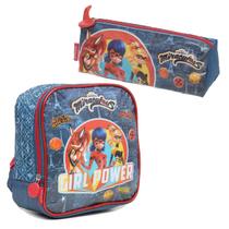 Kit Lancheira+Estojo Triângulo Miraculous Ladybug Team Work Kit Lancheira+Estojo Triângulo Miraculous Ladybug Team Work