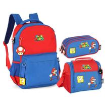 Kit Lancheira Estojo Triplo e Mochila Juvenil Super Mario