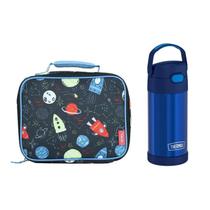 Kit Lancheira +Garrafa Térmica Thermos Astronauta Unicórnio
