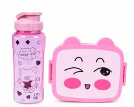 Kit Lancheira Infantil Com Garrafa E Talher Rosa - Nunestar