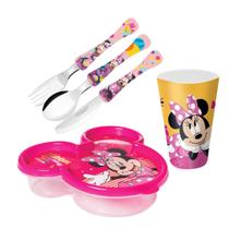 Kit Lancheira Infantil Minnie Disney 5 Peças Pote, Copo e Talheres - Tuut Kit Lancheira Infantil Minnie Disney 5 Peças Pote, Copo e Talheres - Tuut
