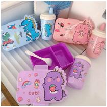 Kit Lancheira Marmita com Talher + Copo infantil Dinossauro