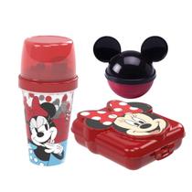 Kit Lancheira Minnie Disney Shakeira 320ml, Sanduicheira e Porta Frutas Vermelho - Plasútil