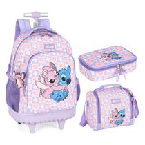 Kit Lancheira + Mochila Rodinha + Estojo Box Infantil Stitch