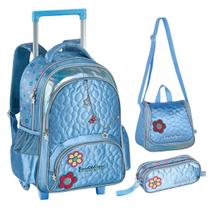 Kit Lancheira Mochila Rodinha Estojo Sweet Queen Metalizado