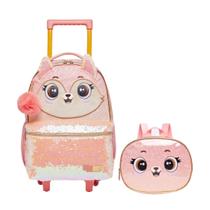 Kit Lancheira + Mochila Rodinha Pack Me Fox Coral - Pacific
