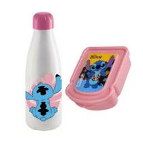 Kit Lancheira Stitch Escolar + Garrafa Squeeze 600ml Infantil Volta às Aulas Livre de BPA