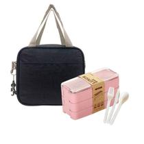 Kit Lancheira Térmica e Pote Marmita 900ml 3 Camadas Rosa Lancheira Fitness Trabalho Escola Almoço