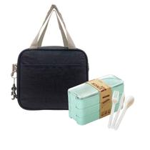 Kit Lancheira Térmica e Pote Marmita 900ml 3 Camadas Verde Lancheira Fitness Trabalho Escola Almoço