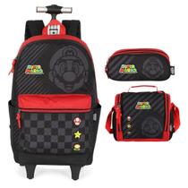 Kit Lancheira Térmica Mochila Rodinha Estojo Triplo Mario Kit Lancheira Térmica Mochila Rodinha Estojo Triplo Mario