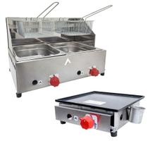 Kit Lanchonete Chapa 30cm e Fritadeira Profissional 2 Cubas Alcamar Kit Lanchonete Chapa 30cm e Fritadeira Profissional 2 Cubas Alcamar
