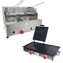 Kit Lanchonete Chapa 60cm com Prensa e Fritadeira Profissional 2 Cubas Alcamar Kit Lanchonete Chapa 60cm com Prensa e Fritadeira Profissional 2 Cubas Alcamar
