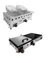 Kit Lanchonete Chapa 70X30cm com Prensa e Fritadeira Semi Profissional 2 Cubas inox 5L Kit Lanchonete Chapa 70X30cm com Prensa e Fritadeira Semi Profissional 2 Cubas inox 5L