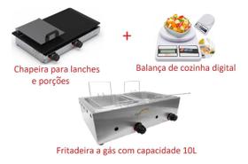 Kit Lanchonete - Chapa Com Prensa, Fritador 2 Cubas + Balança digital de alimentos