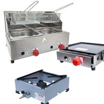 Kit Lanchonete Fogão Portátil 1 Boca + Chapa 30cm e Fritadeira Profissional 2 Cubas Alcamar Kit Lanchonete Fogão Portátil 1 Boca + Chapa 30cm e Fritadeira Profissional 2 Cubas Alcamar