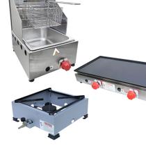 Kit Lanchonete Fogão Portátil 1 Boca + Chapa 60cm e Fritadeira 1 Cuba 5 Litros Alcamar Kit Lanchonete Fogão Portátil 1 Boca + Chapa 60cm e Fritadeira 1 Cuba 5 Litros Alcamar