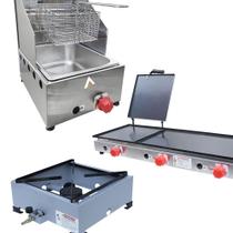 Kit Lanchonete Fogão Portátil 1 Boca + Chapa 90cm Prensa e Fritadeira Profissional 1 Cuba Alcamar Kit Lanchonete Fogão Portátil 1 Boca + Chapa 90cm Prensa e Fritadeira Profissional 1 Cuba Alcamar