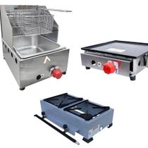 Kit Lanchonete Fogão Portátil 2 Bocas + Chapa 30cm e Fritadeira Profissional 1 Cuba Alcamar Kit Lanchonete Fogão Portátil 2 Bocas + Chapa 30cm e Fritadeira Profissional 1 Cuba Alcamar