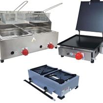 Kit Lanchonete Fogão Portátil 2 Bocas + Chapa 30cm Prensa e Fritadeira Profissional 2 Cubas Alcamar Kit Lanchonete Fogão Portátil 2 Bocas + Chapa 30cm Prensa e Fritadeira Profissional 2 Cubas Alcamar