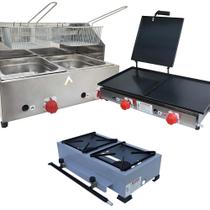Kit Lanchonete Fogão Portátil 2 Bocas + Chapa 60cm com Prensa e Fritadeira 2 Cubas 5 Litros Alcamar Kit Lanchonete Fogão Portátil 2 Bocas + Chapa 60cm com Prensa e Fritadeira 2 Cubas 5 Litros Alcamar