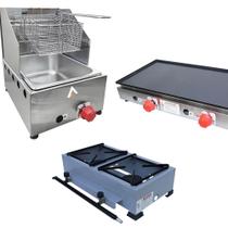 Kit Lanchonete Fogão Portátil 2 Bocas + Chapa 60cm e Fritadeira 1 Cuba 5 Litros Alcamar Kit Lanchonete Fogão Portátil 2 Bocas + Chapa 60cm e Fritadeira 1 Cuba 5 Litros Alcamar