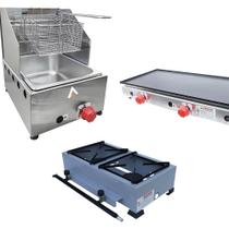 Kit Lanchonete Fogão Portátil 2 Bocas+ Chapa 90cm e Fritadeira Profissional 1 Cuba Alcamar Kit Lanchonete Fogão Portátil 2 Bocas+ Chapa 90cm e Fritadeira Profissional 1 Cuba Alcamar