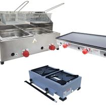 Kit Lanchonete Fogão Portátil 2 Bocas + Chapa 90cm e Fritadeira Profissional 2 Cubas Alcamar Kit Lanchonete Fogão Portátil 2 Bocas + Chapa 90cm e Fritadeira Profissional 2 Cubas Alcamar