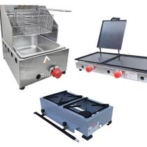 Kit Lanchonete Fogão Portátil 2 Bocas + Chapa 90cm Prensa e Fritadeira Profissional 1 Cuba Alcamar Kit Lanchonete Fogão Portátil 2 Bocas + Chapa 90cm Prensa e Fritadeira Profissional 1 Cuba Alcamar