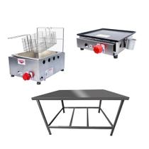 Kit Lanchonete Mesa de Manipulação 100x55cm + Fritadeira a Gás 1 Cuba + Chapa a Gás 30cm Alcamar Kit Lanchonete Mesa de Manipulação 100x55cm + Fritadeira a Gás 1 Cuba + Chapa a Gás 30cm Alcamar