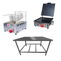 Kit Lanchonete Mesa de Manipulação 100x55cm + Fritadeira a Gás 1 Cuba + Chapa a Gás 30cm Alcamar Kit Lanchonete Mesa de Manipulação 100x55cm + Fritadeira a Gás 1 Cuba + Chapa a Gás 30cm Alcamar