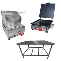Kit Lanchonete Mesa de Manipulação 100x55cm + Fritadeira a Gás 1 Cuba + Chapa a Gás 30cm Alcamar Kit Lanchonete Mesa de Manipulação 100x55cm + Fritadeira a Gás 1 Cuba + Chapa a Gás 30cm Alcamar