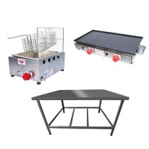 Kit Lanchonete Mesa de Manipulação 100x55cm + Fritadeira a Gás 1 Cuba + Chapa a Gás 60cm Alcamar Kit Lanchonete Mesa de Manipulação 100x55cm + Fritadeira a Gás 1 Cuba + Chapa a Gás 60cm Alcamar