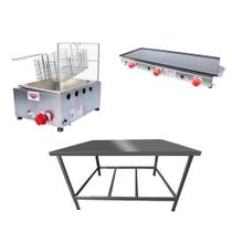 Kit Lanchonete Mesa de Manipulação 100x55cm + Fritadeira a Gás 1 Cuba + Chapa a Gás 90cm Alcamar Kit Lanchonete Mesa de Manipulação 100x55cm + Fritadeira a Gás 1 Cuba + Chapa a Gás 90cm Alcamar
