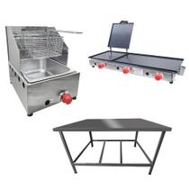 Kit Lanchonete Mesa de Manipulação 100x55cm + Fritadeira a Gás 1 Cuba + Chapa a Gás 90cm Alcamar Kit Lanchonete Mesa de Manipulação 100x55cm + Fritadeira a Gás 1 Cuba + Chapa a Gás 90cm Alcamar