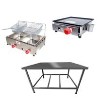 Kit Lanchonete Mesa de Manipulação 100x55cm + Fritadeira a Gás 2 Cuba + Chapa a Gás 30cm Alcamar Kit Lanchonete Mesa de Manipulação 100x55cm + Fritadeira a Gás 2 Cuba + Chapa a Gás 30cm Alcamar