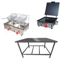 Kit Lanchonete Mesa de Manipulação 100x55cm + Fritadeira a Gás 2 Cuba + Chapa a Gás 30cm Alcamar Kit Lanchonete Mesa de Manipulação 100x55cm + Fritadeira a Gás 2 Cuba + Chapa a Gás 30cm Alcamar
