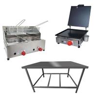 Kit Lanchonete Mesa de Manipulação 100x55cm + Fritadeira a Gás 2 Cuba + Chapa a Gás 30cm Alcamar Kit Lanchonete Mesa de Manipulação 100x55cm + Fritadeira a Gás 2 Cuba + Chapa a Gás 30cm Alcamar