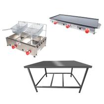 Kit Lanchonete Mesa de Manipulação 100x55cm + Fritadeira a Gás 2 Cuba + Chapa a Gás 90cm Alcamar Kit Lanchonete Mesa de Manipulação 100x55cm + Fritadeira a Gás 2 Cuba + Chapa a Gás 90cm Alcamar