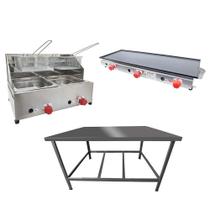 Kit Lanchonete Mesa de Manipulação 100x55cm + Fritadeira a Gás 2 Cuba + Chapa a Gás 90cm Alcamar Kit Lanchonete Mesa de Manipulação 100x55cm + Fritadeira a Gás 2 Cuba + Chapa a Gás 90cm Alcamar