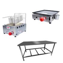Kit Lanchonete Mesa de Manipulação 120x55cm + Fritadeira a Gás 1 Cuba + Chapa a Gás 30cm Alcamar Kit Lanchonete Mesa de Manipulação 120x55cm + Fritadeira a Gás 1 Cuba + Chapa a Gás 30cm Alcamar