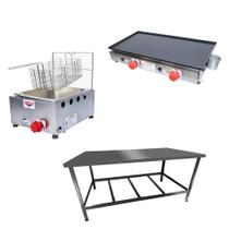 Kit Lanchonete Mesa de Manipulação 120x55cm + Fritadeira a Gás 1 Cuba + Chapa a Gás 60cm Alcamar Kit Lanchonete Mesa de Manipulação 120x55cm + Fritadeira a Gás 1 Cuba + Chapa a Gás 60cm Alcamar