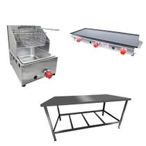 Kit Lanchonete Mesa de Manipulação 120x55cm + Fritadeira a Gás 1 Cuba + Chapa a Gás 90cm Alcamar Kit Lanchonete Mesa de Manipulação 120x55cm + Fritadeira a Gás 1 Cuba + Chapa a Gás 90cm Alcamar