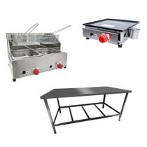 Kit Lanchonete Mesa de Manipulação 120x55cm + Fritadeira a Gás 2 Cuba + Chapa a Gás 30cm Alcamar Kit Lanchonete Mesa de Manipulação 120x55cm + Fritadeira a Gás 2 Cuba + Chapa a Gás 30cm Alcamar
