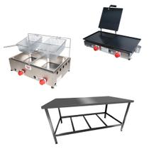 Kit Lanchonete Mesa de Manipulação 120x55cm + Fritadeira a Gás 2 Cuba + Chapa a Gás 60cm Alcamar Kit Lanchonete Mesa de Manipulação 120x55cm + Fritadeira a Gás 2 Cuba + Chapa a Gás 60cm Alcamar