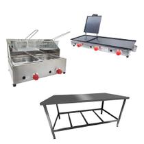 Kit Lanchonete Mesa de Manipulação 120x55cm + Fritadeira a Gás 2 Cuba + Chapa a Gás 90cm Alcamar Kit Lanchonete Mesa de Manipulação 120x55cm + Fritadeira a Gás 2 Cuba + Chapa a Gás 90cm Alcamar