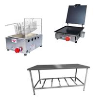 Kit Lanchonete Mesa de Manipulação 190x70cm + Fritadeira a Gás 1 Cuba + Chapa a Gás 30cm Alcamar Kit Lanchonete Mesa de Manipulação 190x70cm + Fritadeira a Gás 1 Cuba + Chapa a Gás 30cm Alcamar